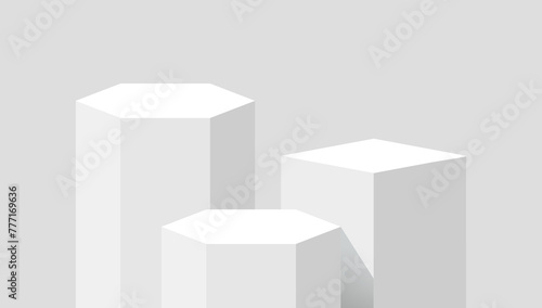 polygon and block cube podium stage 3d Abstract minimal scene mockup products display, Stage showcase. Vector geometric forms.	