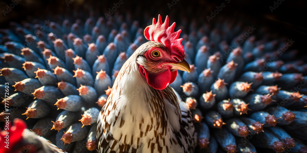 Fototapeta premium modification aims to make chickens resistant to bird flu, virus and flu fly around сreated with Generative Ai