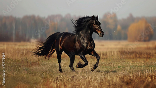 Majestic stallion galloping across an open field. © CREATER CENTER