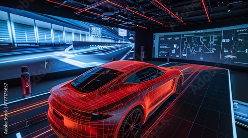 A virtual prototype of a car being tested in a simulation environment. photo
