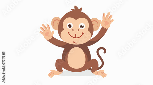 Cute Monkey Say hi Cartoon Vector Illustration. isolated