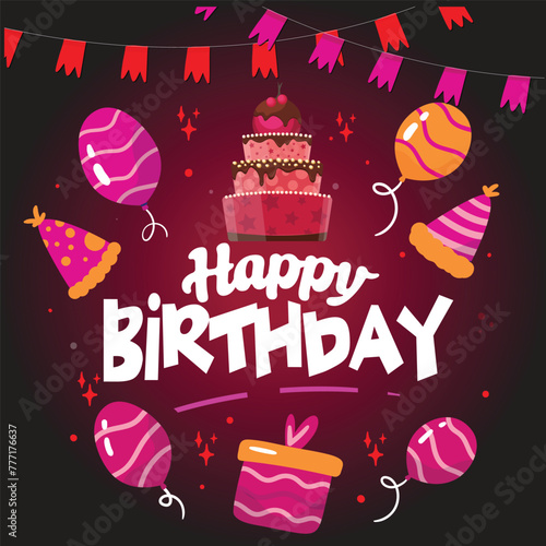 Birthday vector banner template. Happy birthday to you text in white space background with gifts and balloon decoration element for birth day celebration greeting design. Vector illustration
