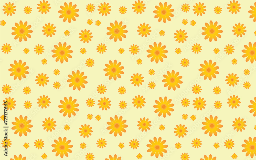 orange daisies flower on yellow background seamless pattern