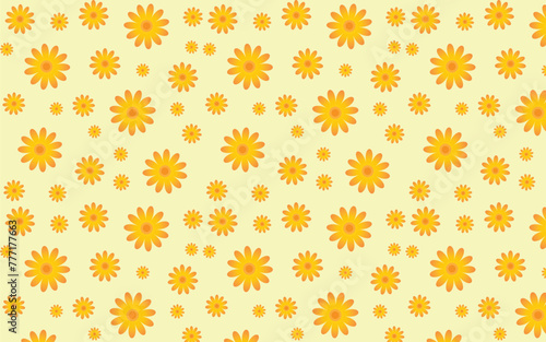 orange daisies flower on yellow background seamless pattern © stp