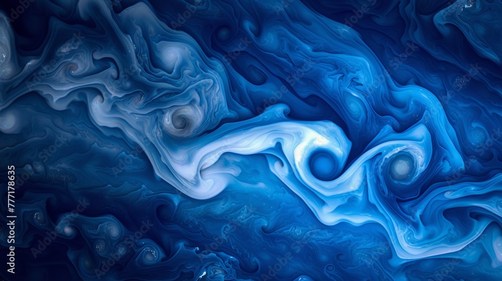 A close up of a blue and white swirl pattern on the surface, AI A close up of a blue and white swirl pattern on the surface, AI