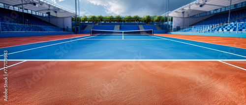 Professional tennis court, stadion, arena. Sport lifestyle background. Copy space. Mockup or banner for sports competitions. Generative ai