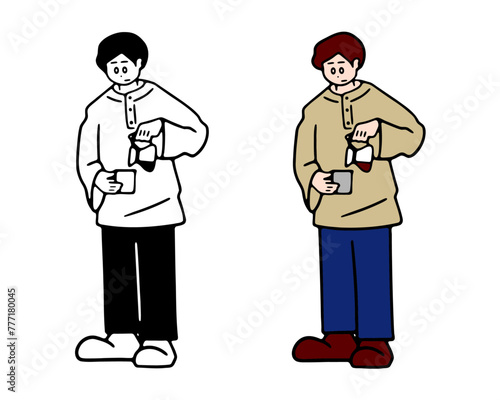 コーヒーを注ぐ男性のイラスト素材
