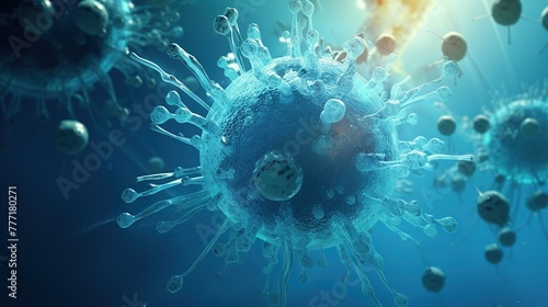Coronavirus cell in blue color background.