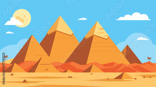 Egypt Pyramids in the blue sunny sky flat simple illustration