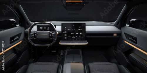 A modern car dashboard, characterized by clean lines and a minimalist aesthetic