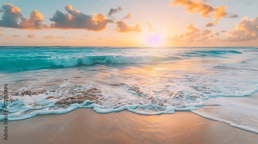 Beach sunrise over the tropical sea