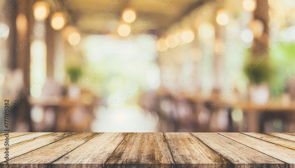 Empty wooden table with blur rustic bar restaurant cafe background Empty wooden table with blur rustic bar restaurant cafe background
