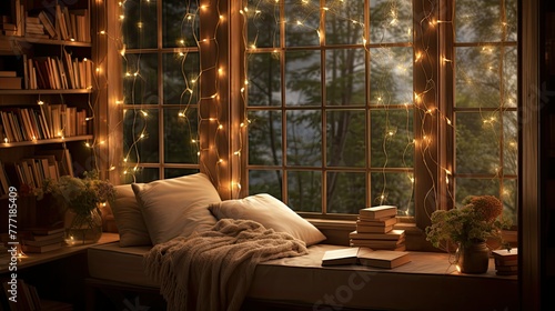reading indoor string lights photo
