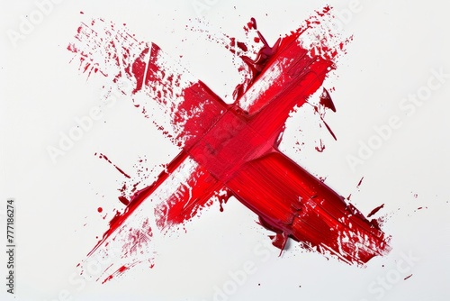 X mark painted by red lipstick, isolated on white