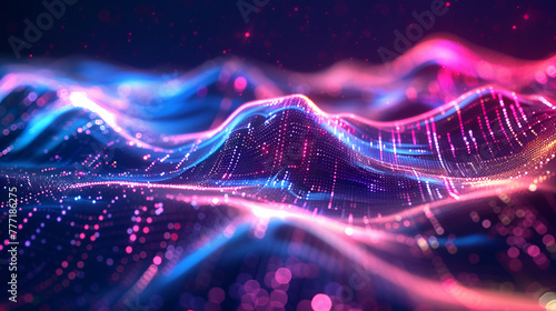 colorful dark holo glass waves background and wallpaper ,Abstract futuristic background with blurry glowing wave and neon lines 