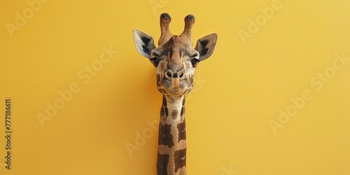 Giraffe head wild animal on yellow background