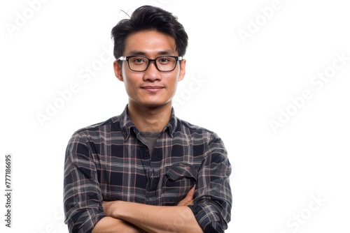 Confident 30s Southeast Asian man crossed arms isolated on white background