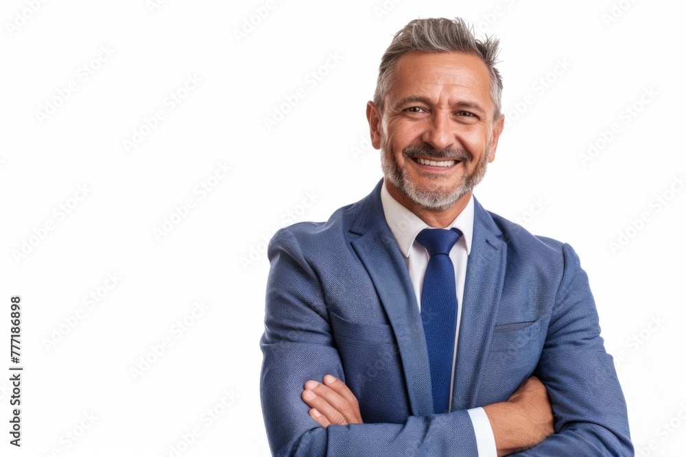 Confident mature businessman smiling for camera on white background. Confident mature businessman smiling for camera on white background.