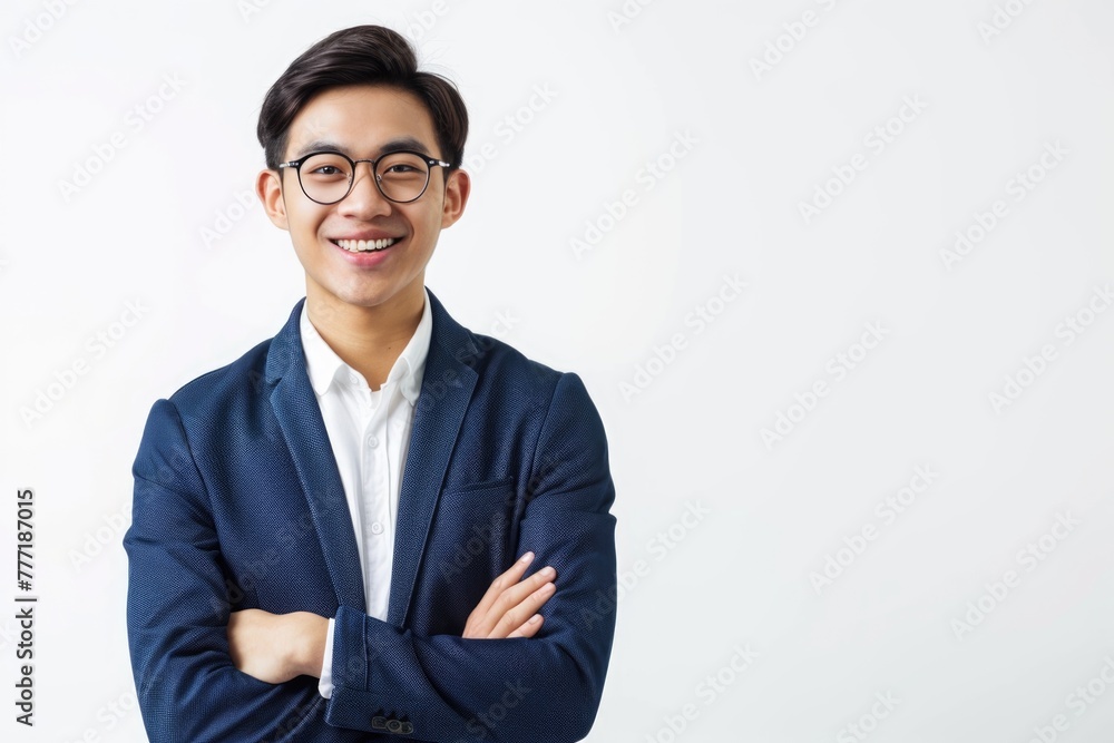 Happy Asian young businessman standing cross armed on white background businessman Happy Asian young businessman standing cross armed on white background businessman