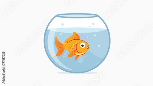 Cartoon goldfish swimming in fishbowl flat vector isolated