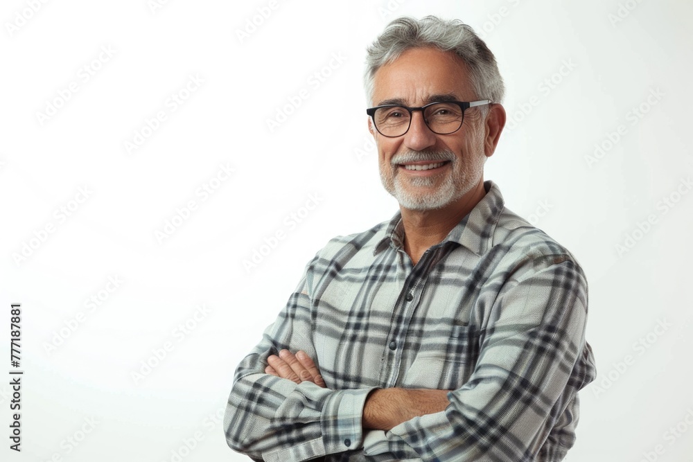 Portrait of smiling mature man standing on white background. Portrait of smiling mature man standing on white background.