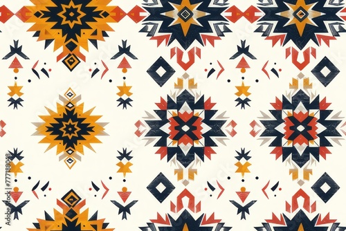 A seamless Navajo tribal pattern on a white background. 