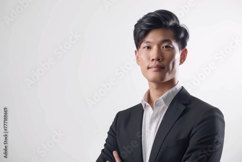 Young Asian businessman isolated on white background.