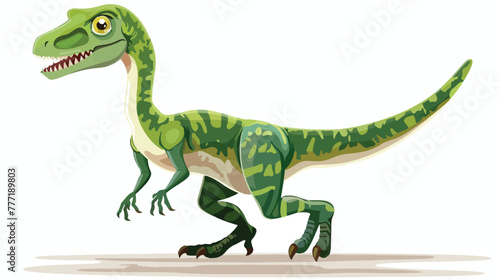 Cartoon green velociraptor on white background flat vector