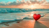 Red heart shape on the golden beach