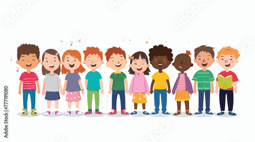 Cartoon group of choir children singing a song flat vector