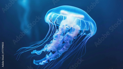 Serene jellyfish gracefully pulsating in the deep sea.