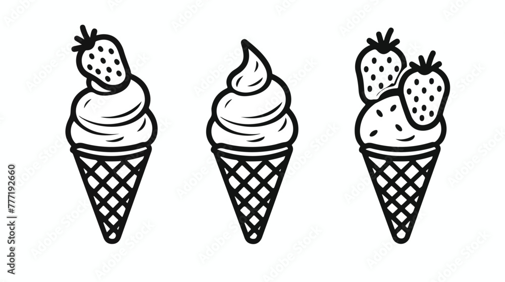 Ice cream strawberries line icon vector.