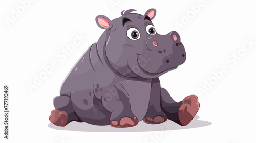 Cartoon happy baby hippo sitting flat vector isolated