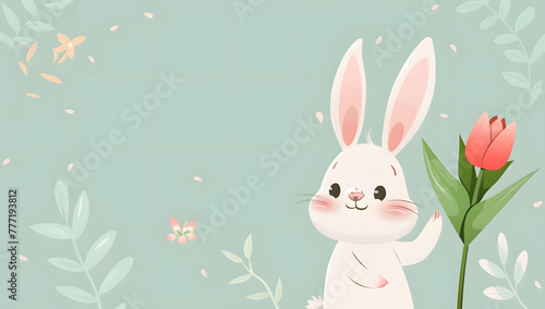 Illustration of White bunny for Happy Easter Banner.
