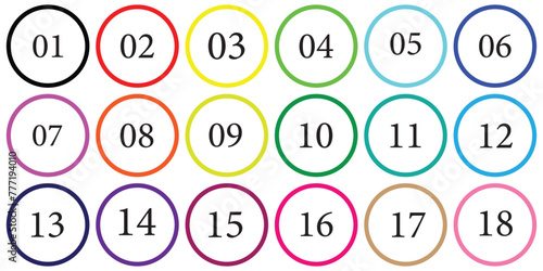 Vector Illustration Clear Flat Outline Bullet Point Circle Number 1 to 18. Web Element. Round Bullet Points Number. Vector illustration. Eps file 58.