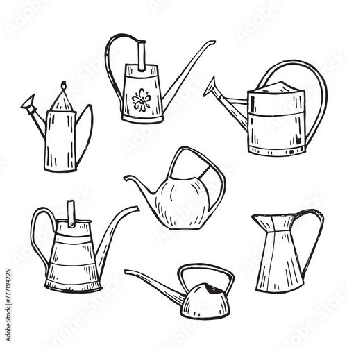 Set of garden watering cans, vector illustration.