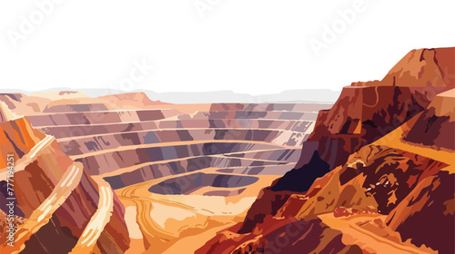Open pit gold and copper mine flat vector isolated on