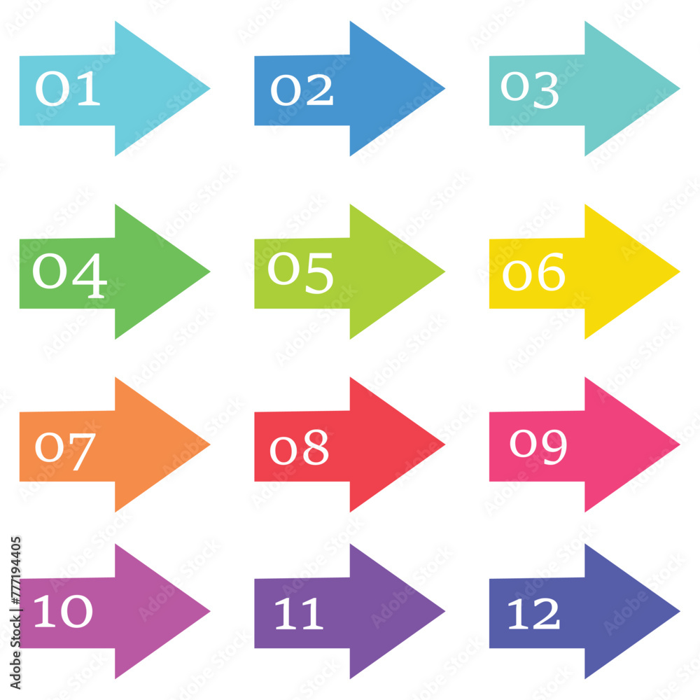 Number arrow Bullet point From One To Twelve With Gradation Color Isolated White Background. Vector illustration. Eps file 60. Number arrow Bullet point From One To Twelve With Gradation Color Isolated White Background. Vector illustration. Eps file 60.