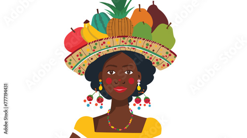 Palenquera Colombian woman with fruit basket on her 