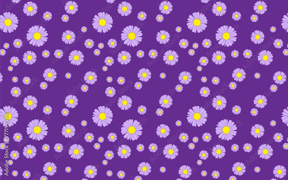 purple daisies flower on soft purple background seamless pattern