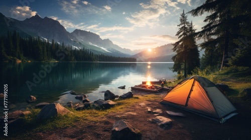 Camping beside a secluded mountain lake