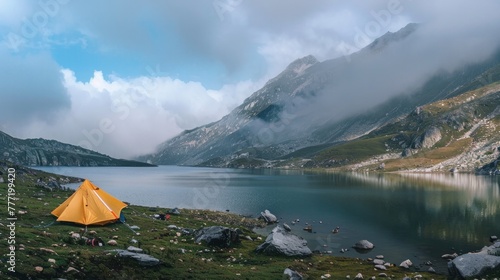 Camping beside a secluded mountain lake