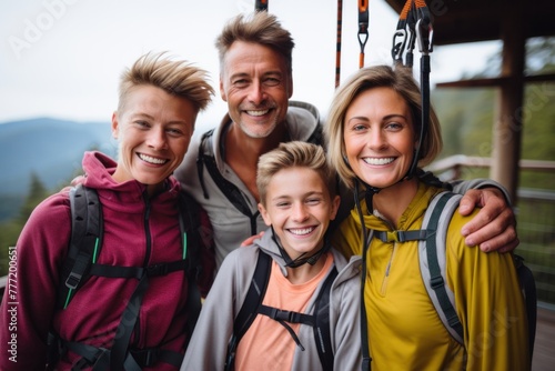 Family,getting ready for a Zipline adventure on vacation.