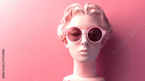 Stylish AI-Generated Bust on Pink Background, Trendy Sunglasses. Perfect for Modern Art and Fashion Concepts. For Creative and Design Use. AI