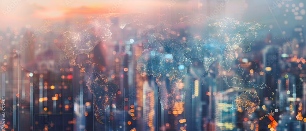 Smart city and internet wireless communication network with icon,City blurred lights background after sunset,Cityscape bokeh, Blur Photo, night landscape at twilight time,vintage color