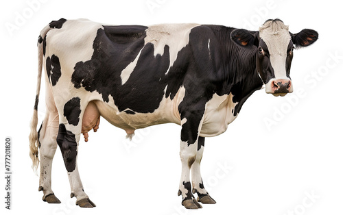 A black and white cow standing on white background,png