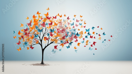Vivid Butterfly Leaves Tree Illustration, Artistic Nature Theme © heroimage.io