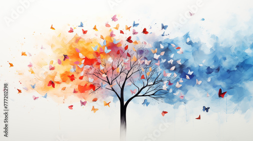 Colorful Tree with Butterflies Illustration for Creative Design
