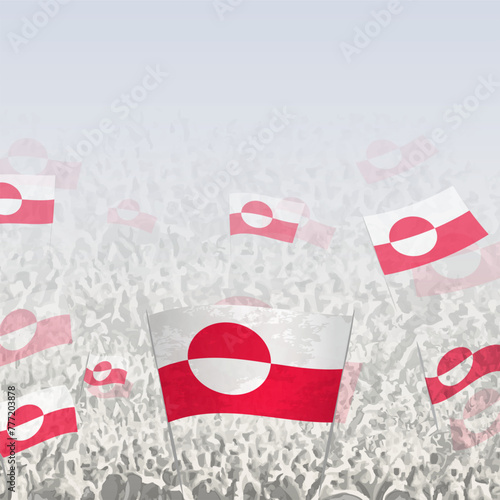 Crowd of people waving flag of Greenland square graphic for social media and news.