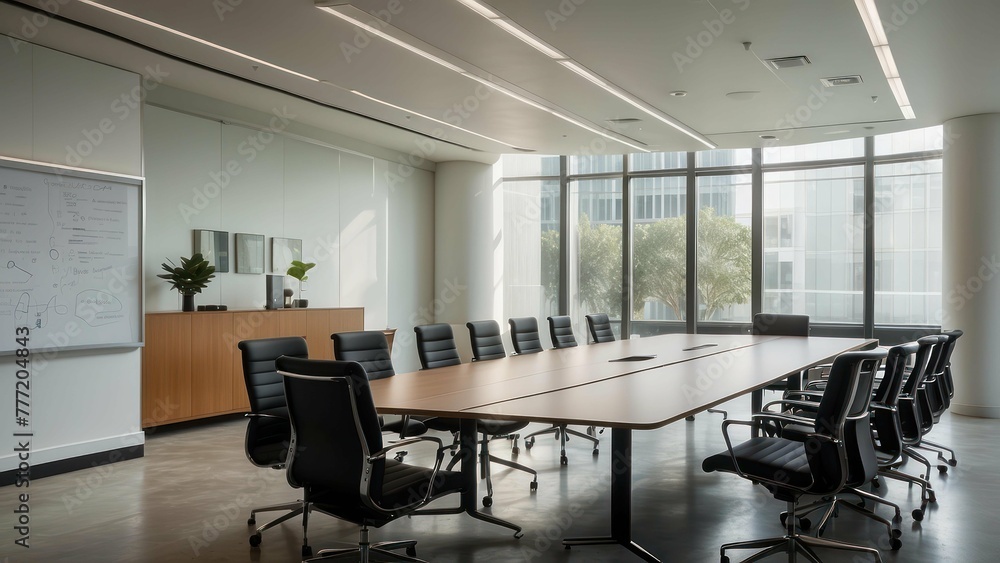 Modern office space with city skyline view Modern office space with city skyline view